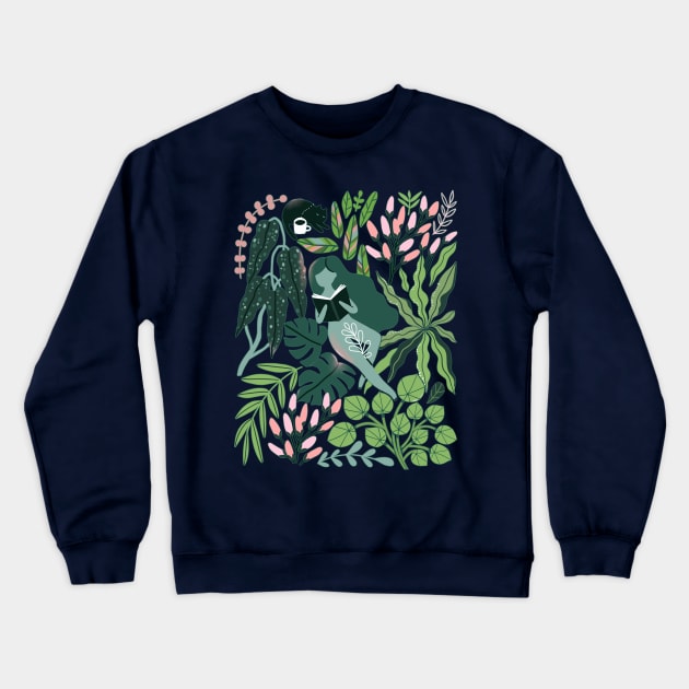 Reading girls among the plants with cats in the jungle Crewneck Sweatshirt by kostolom3000